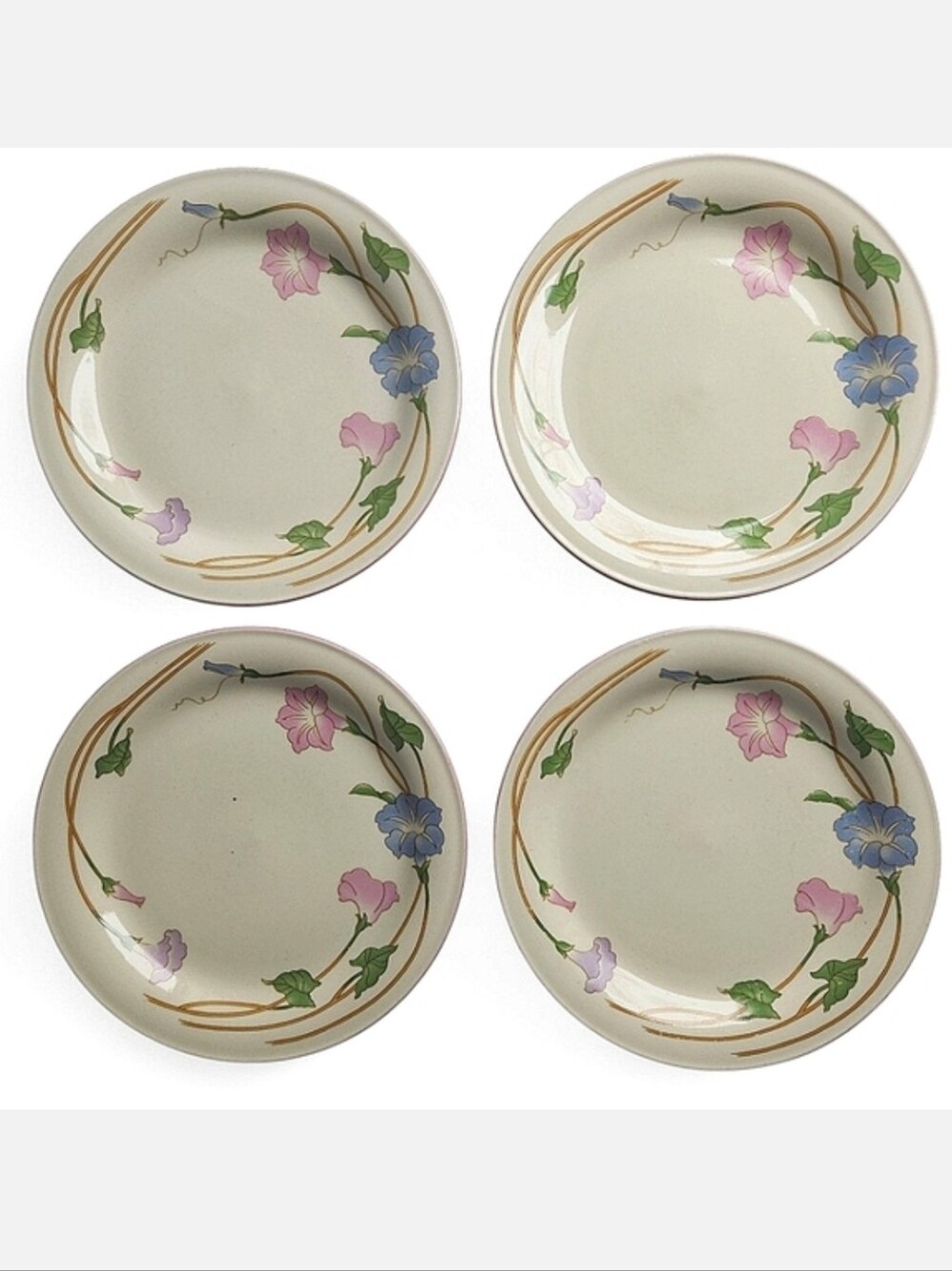 Set of 4 Vintage Sango Primavera Morning Glory Stoneware Salad Dessert P…
